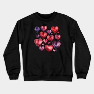 Red-Purple Watercolor Hearts Ensemble: Love's Valentine Crewneck Sweatshirt